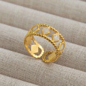 Gold Geometric Inlay Open Band Ring – PVD Plated Stainless Steel